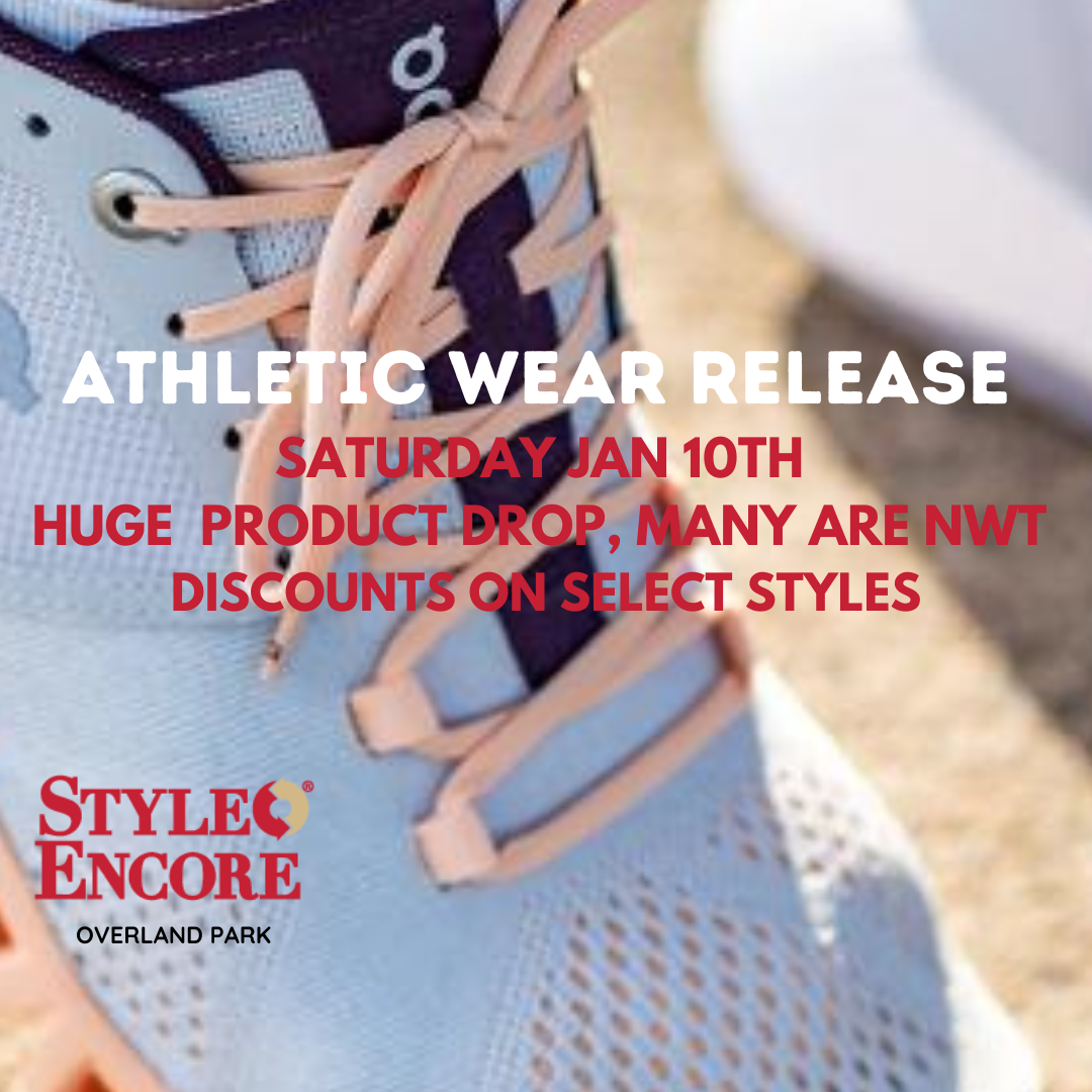 An image of a sneaker wuth text describing our athletic wear drop.